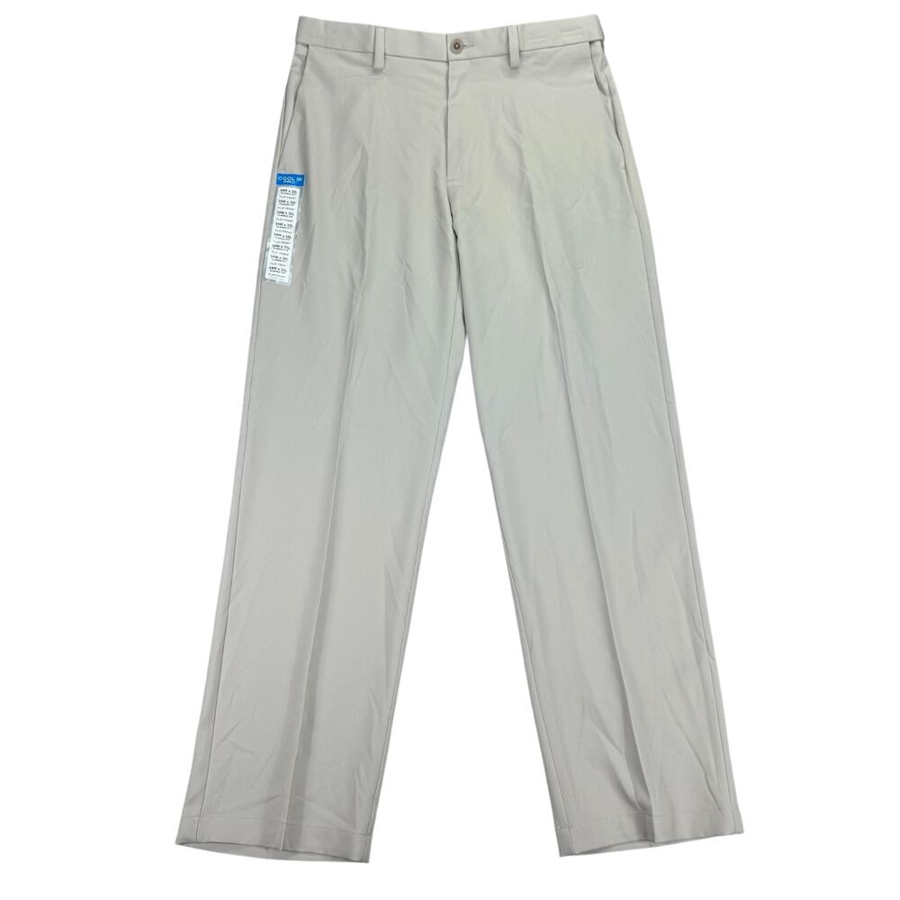 Haggar Mens Cool 18 Pro Classic Fit Flat Front Stretch Dress Pants Beige 34x32